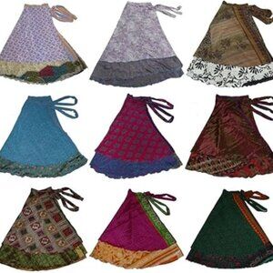 Wevez Two Layer Magic Wrap Around Skirt / Dress - Silk Sari Wrap, Assorted Color